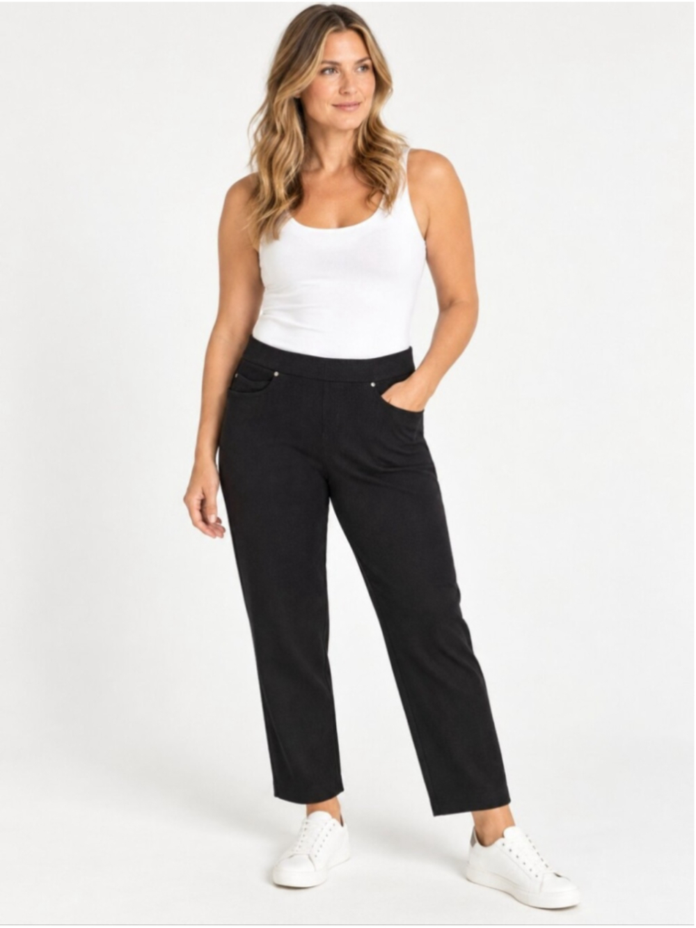 Eileen Fisher Washable Stretch Rib Straight Leg Pants Black Women’s M